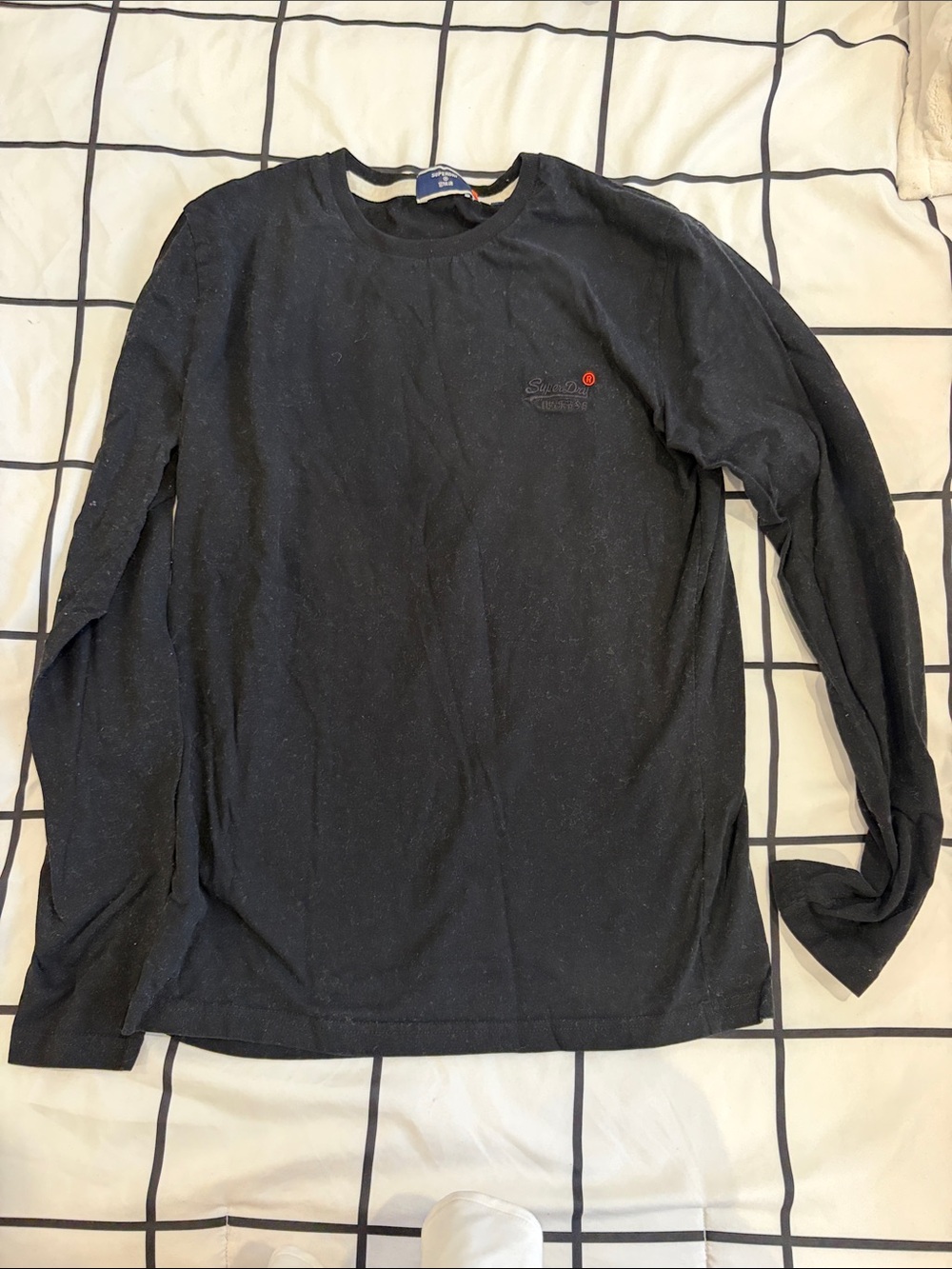 Superdry Black Long Sleeve Crew Tee with Subtle Logo